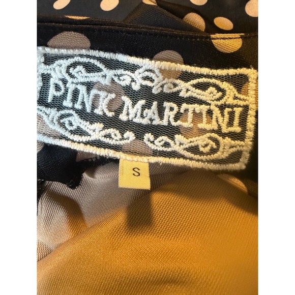 Pink Martini Black Beige Polka Dot Draped Neck Sheath Dress S retro whimsi Y2K - Picture 4 of 5